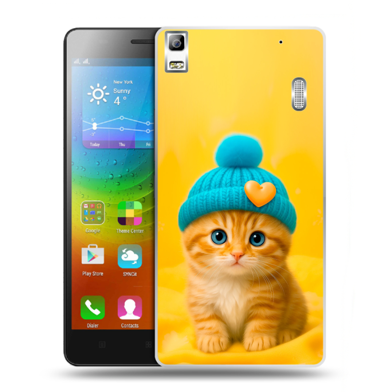 Силиконовый чехол на Lenovo A7000 с принтом Котенок в шапке Силиконовый чехол на Lenovo A7000 с принтом Котенок в шапке