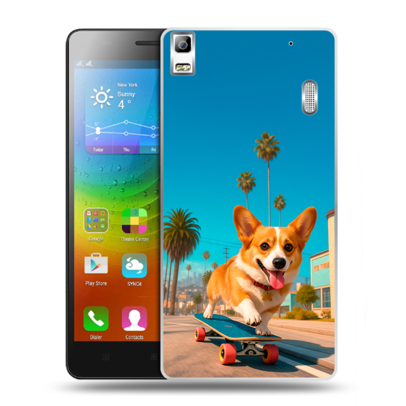 Силиконовый чехол на Lenovo A7000 с принтом Корги на скейте Силиконовый чехол на Lenovo A7000 с принтом Корги на скейте