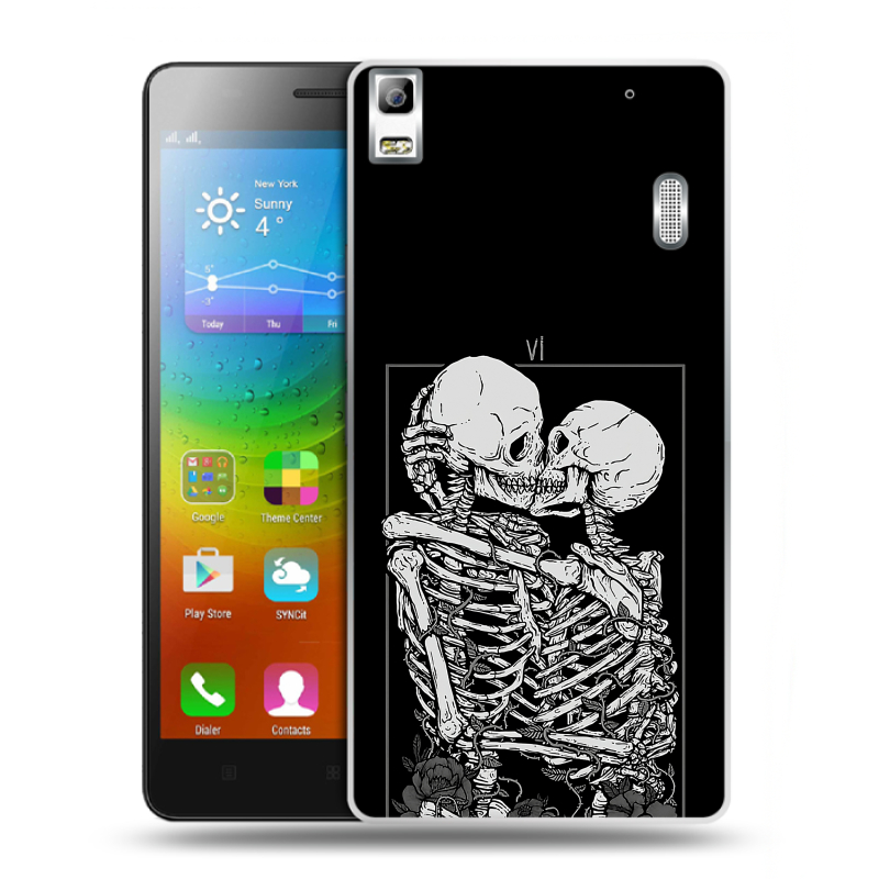 Силиконовый чехол на Lenovo A7000 с принтом Поцелуй скелетов Силиконовый чехол на Lenovo A7000 с принтом Поцелуй скелетов