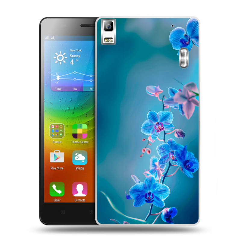Силиконовый чехол на Lenovo A7000 с принтом Голубые цветы Силиконовый чехол на Lenovo A7000 с принтом Голубые цветы