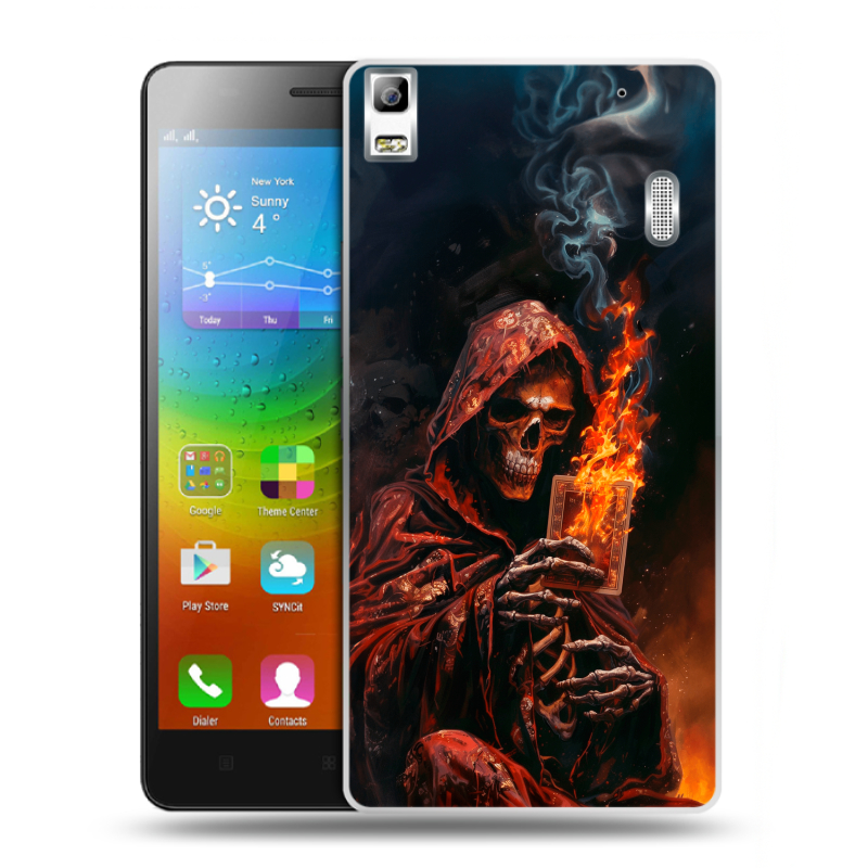 Силиконовый чехол на Lenovo A7000 с принтом Скелет и карты Силиконовый чехол на Lenovo A7000 с принтом Скелет и карты