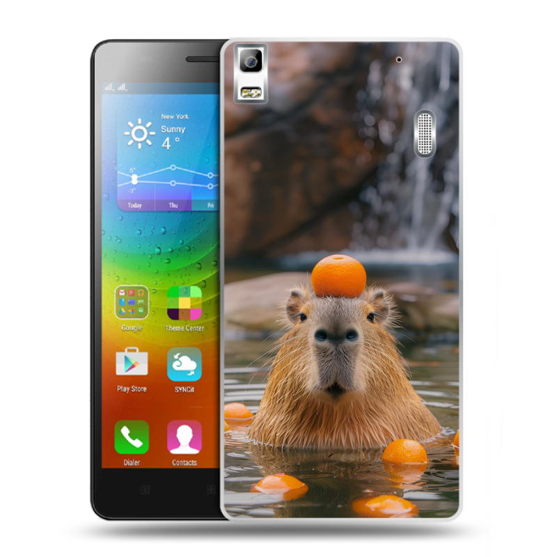 Пластиковый чехол на Lenovo A7000 с принтом Капибара с апельсином Пластиковый чехол на Lenovo A7000 с принтом Капибара с апельсином