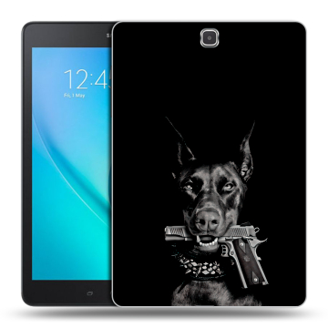 Силиконовый чехол на планшета Samsung Galaxy Tab A 9.7 с принтом Доберман и пистолет