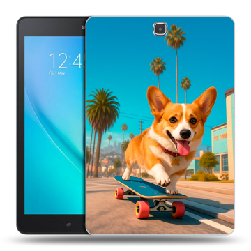 Силиконовый чехол на Samsung Galaxy Tab A 9.7 с принтом Корги на скейте Силиконовый чехол на Samsung Galaxy Tab A 9.7 с принтом Корги на скейте