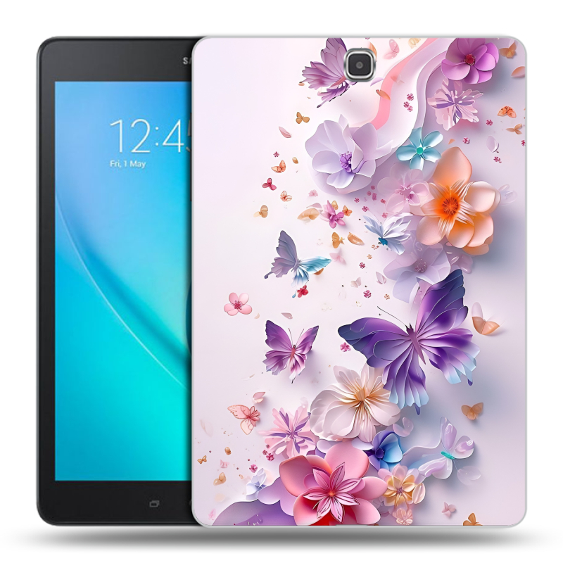 Силиконовый чехол на Samsung Galaxy Tab A 9.7 с принтом цветы бабочки Силиконовый чехол на Samsung Galaxy Tab A 9.7 с принтом цветы бабочки