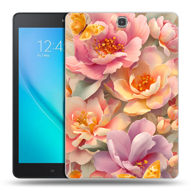 Силиконовый чехол на Samsung Galaxy Tab A 9.7 с принтом Цветы и бабочки Силиконовый чехол на Samsung Galaxy Tab A 9.7 с принтом Цветы и бабочки