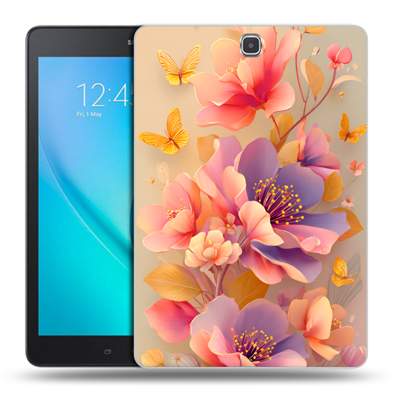 Силиконовый чехол на Samsung Galaxy Tab A 9.7 с принтом Цветы и бабочки Силиконовый чехол на Samsung Galaxy Tab A 9.7 с принтом Цветы и бабочки