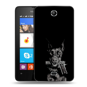 Силиконовый чехол на Microsoft Lumia 430 Dual SIM с принтом Доберман и пистолет Силиконовый чехол на Microsoft Lumia 430 Dual SIM с принтом Доберман и пистолет