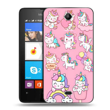 Силиконовый чехол на Microsoft Lumia 430 Dual SIM с принтом Единороги и радуга Силиконовый чехол на Microsoft Lumia 430 Dual SIM с принтом Единороги и радуга