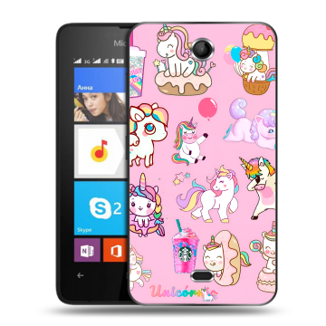 Силиконовый чехол на Microsoft Lumia 430 Dual SIM с принтом розовые единороги