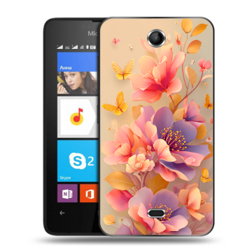 Силиконовый чехол на Microsoft Lumia 430 Dual SIM с принтом Цветы и бабочки Силиконовый чехол на Microsoft Lumia 430 Dual SIM с принтом Цветы и бабочки