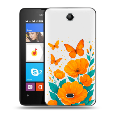 Силиконовый чехол на Microsoft Lumia 430 Dual SIM с принтом цветы бабочки Силиконовый чехол на Microsoft Lumia 430 Dual SIM с принтом цветы бабочки