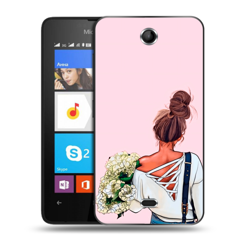 Силиконовый чехол на Microsoft Lumia 430 Dual SIM с принтом Девушка и букет Силиконовый чехол на Microsoft Lumia 430 Dual SIM с принтом Девушка и букет