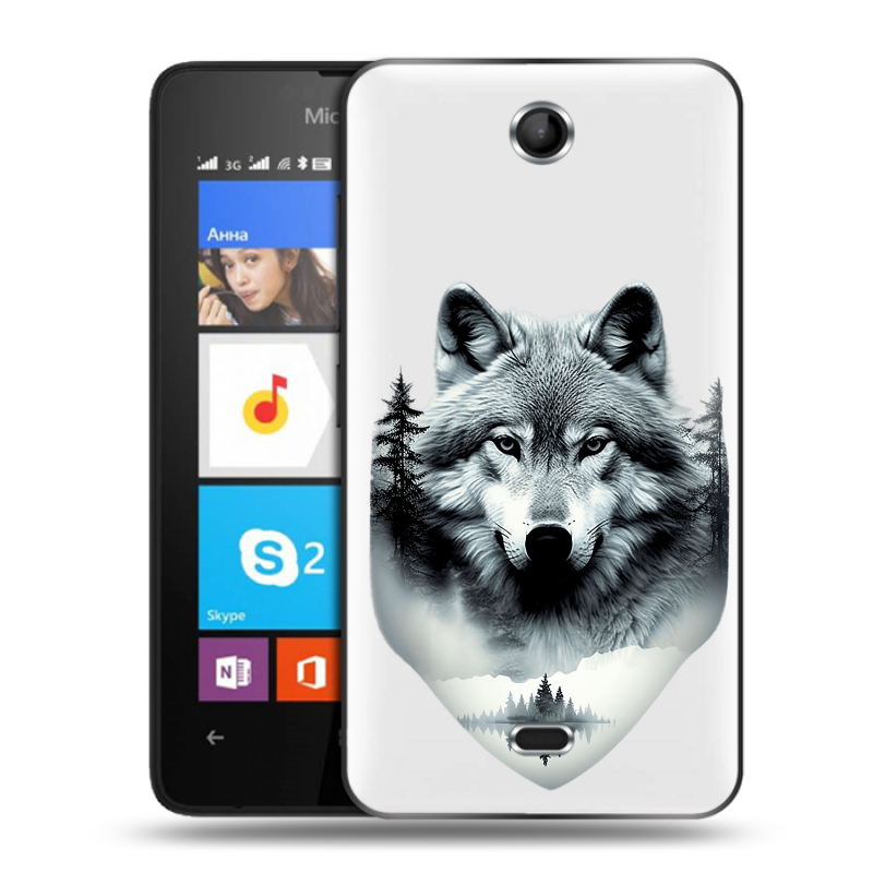 Силиконовый чехол на Microsoft Lumia 430 Dual SIM с принтом Волк в лесу Силиконовый чехол на Microsoft Lumia 430 Dual SIM с принтом Волк в лесу