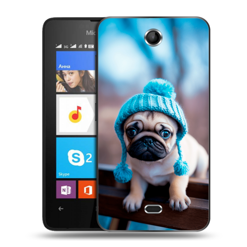 Силиконовый чехол на Microsoft Lumia 430 Dual SIM с принтом Мопс в шапке Силиконовый чехол на Microsoft Lumia 430 Dual SIM с принтом Мопс в шапке