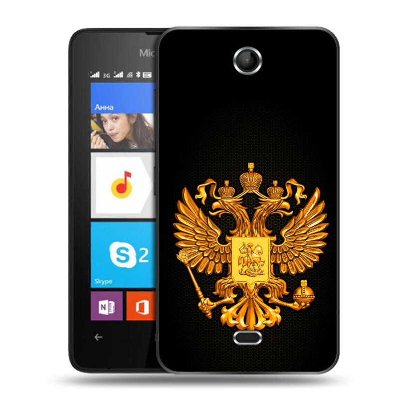 Силиконовый чехол на Microsoft Lumia 430 Dual SIM с принтом Герб России желтый Силиконовый чехол на Microsoft Lumia 430 Dual SIM с принтом Герб России желтый