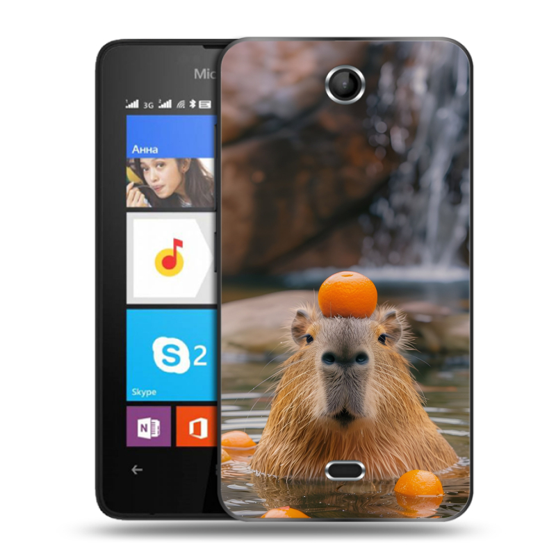 Силиконовый чехол на Microsoft Lumia 430 Dual SIM с принтом Капибара с апельсином Силиконовый чехол на Microsoft Lumia 430 Dual SIM с принтом Капибара с апельсином