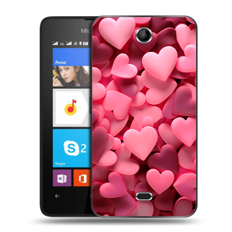Силиконовый чехол на Microsoft Lumia 430 Dual SIM с принтом розовые сердечки Силиконовый чехол на Microsoft Lumia 430 Dual SIM с принтом розовые сердечки