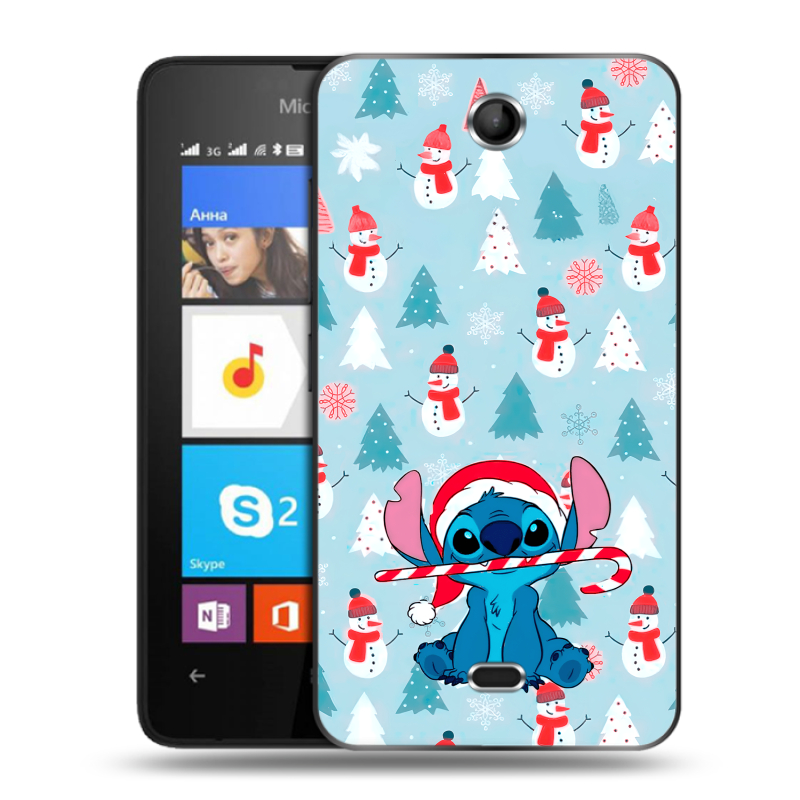 Силиконовый чехол на Microsoft Lumia 430 Dual SIM с принтом Стич Новый год Силиконовый чехол на Microsoft Lumia 430 Dual SIM с принтом Стич Новый год
