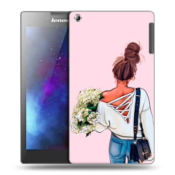 Силиконовый чехол на планшета Lenovo Tab 2 A7-30 с принтом Девушка и букет Силиконовый чехол на планшета Lenovo Tab 2 A7-30 с принтом Девушка и букет