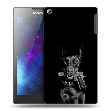 Силиконовый чехол на планшета Lenovo Tab 2 A7-30 с принтом Доберман и пистолет Силиконовый чехол на планшета Lenovo Tab 2 A7-30 с принтом Доберман и пистолет