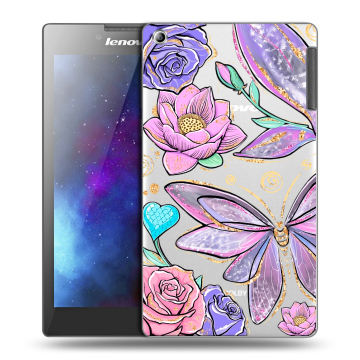Силиконовый чехол на Lenovo Tab 2 A7-30 с принтом Бабочки и цветы