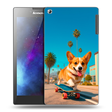 Силиконовый чехол на Lenovo Tab 2 A7-30 с принтом Корги на скейте