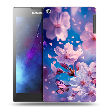 Силиконовый чехол на Lenovo Tab 2 A7-30 с принтом цветы бабочки