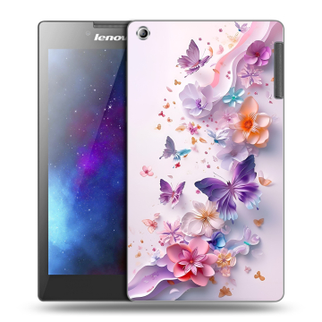 Силиконовый чехол на Lenovo Tab 2 A7-30 с принтом цветы бабочки Силиконовый чехол на Lenovo Tab 2 A7-30 с принтом цветы бабочки