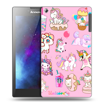 Силиконовый чехол на Lenovo Tab 2 A7-30 с принтом розовые единороги