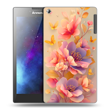 Силиконовый чехол на Lenovo Tab 2 A7-30 с принтом Цветы и бабочки