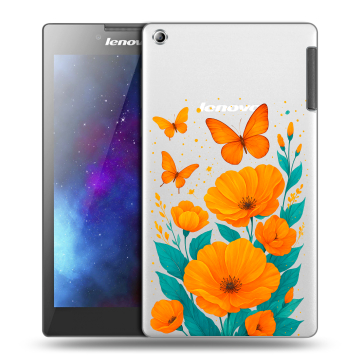 Силиконовый чехол на Lenovo Tab 2 A7-30 с принтом цветы бабочки