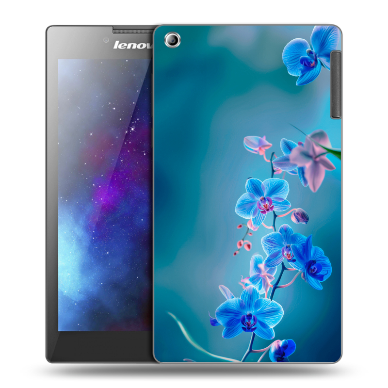 Силиконовый чехол на Lenovo Tab 2 A7-30 с принтом Голубые цветы Силиконовый чехол на Lenovo Tab 2 A7-30 с принтом Голубые цветы