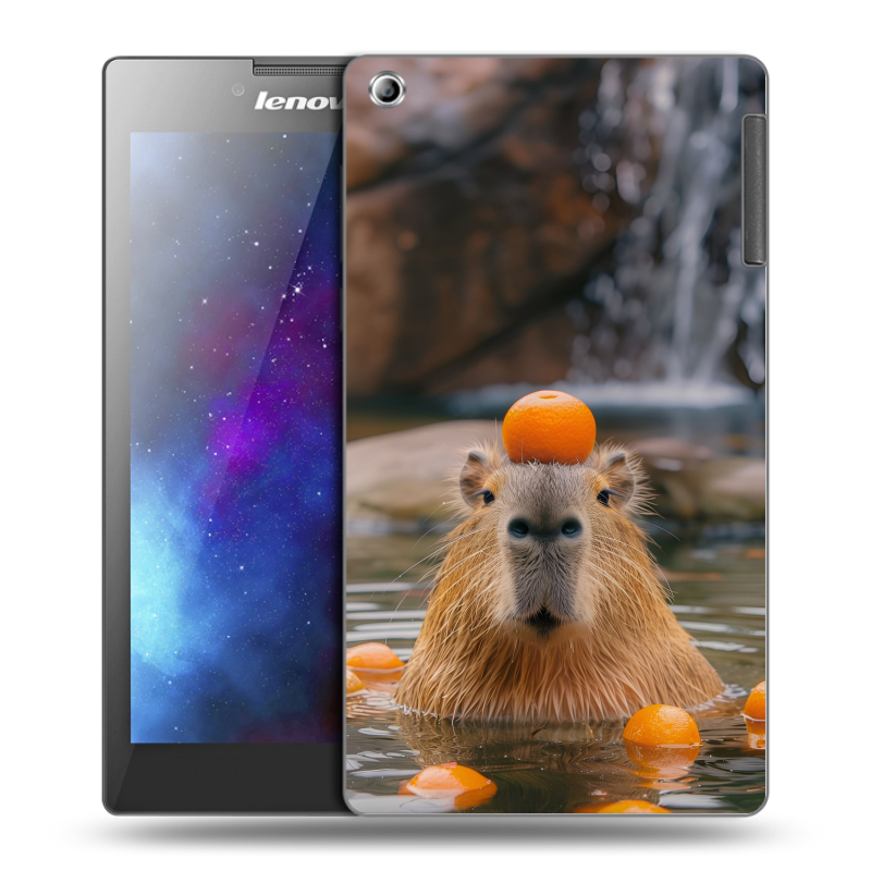 Силиконовый чехол на Lenovo Tab 2 A7-30 с принтом Капибара с апельсином Силиконовый чехол на Lenovo Tab 2 A7-30 с принтом Капибара с апельсином