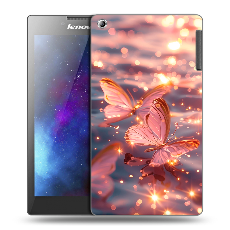 Силиконовый чехол на Lenovo Tab 2 A7-30 с принтом бабочки розовые Силиконовый чехол на Lenovo Tab 2 A7-30 с принтом бабочки розовые