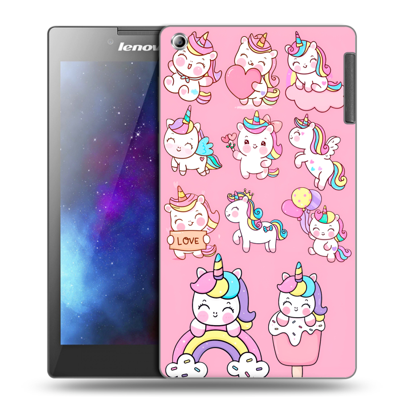 Силиконовый чехол на Lenovo Tab 2 A7-30 с принтом Единороги и радуга Силиконовый чехол на Lenovo Tab 2 A7-30 с принтом Единороги и радуга