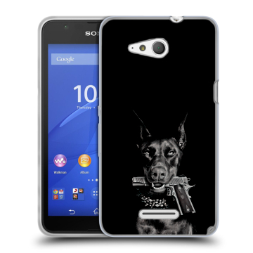 Силиконовый чехол на Sony Xperia E4g с принтом Доберман и пистолет Силиконовый чехол на Sony Xperia E4g с принтом Доберман и пистолет