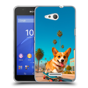 Силиконовый чехол на Sony Xperia E4g с принтом Корги на скейте Силиконовый чехол на Sony Xperia E4g с принтом Корги на скейте