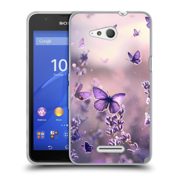 Силиконовый чехол на Sony Xperia E4g с принтом бабочки и лаванда