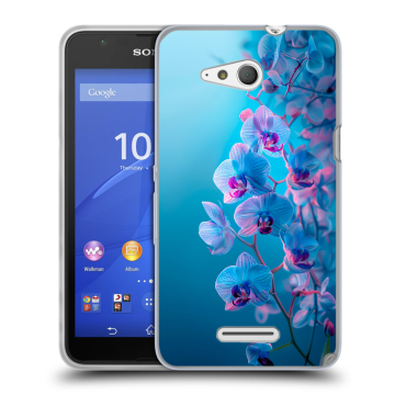 Силиконовый чехол на Sony Xperia E4g с принтом голубые орхидеи Силиконовый чехол на Sony Xperia E4g с принтом голубые орхидеи