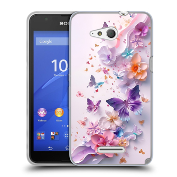 Силиконовый чехол на Sony Xperia E4g с принтом цветы бабочки Силиконовый чехол на Sony Xperia E4g с принтом цветы бабочки