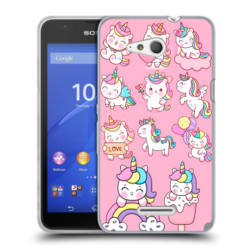 Силиконовый чехол на Sony Xperia E4g с принтом Единороги и радуга Силиконовый чехол на Sony Xperia E4g с принтом Единороги и радуга