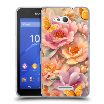 Силиконовый чехол на Sony Xperia E4g с принтом Цветы и бабочки