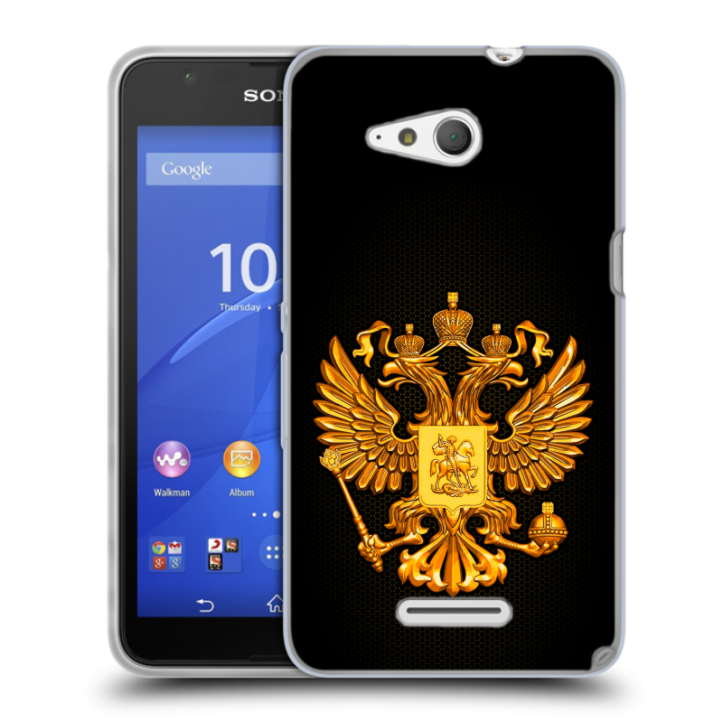 Силиконовый чехол на Sony Xperia E4g с принтом Герб России желтый Силиконовый чехол на Sony Xperia E4g с принтом Герб России желтый