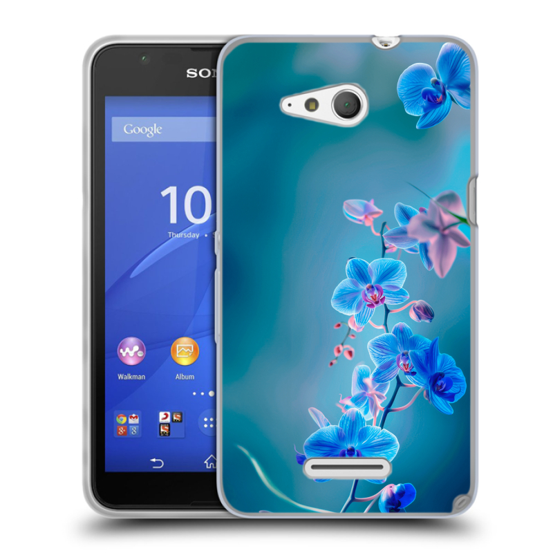 Пластиковый чехол на Sony Xperia E4g с принтом Голубые цветы Пластиковый чехол на Sony Xperia E4g с принтом Голубые цветы