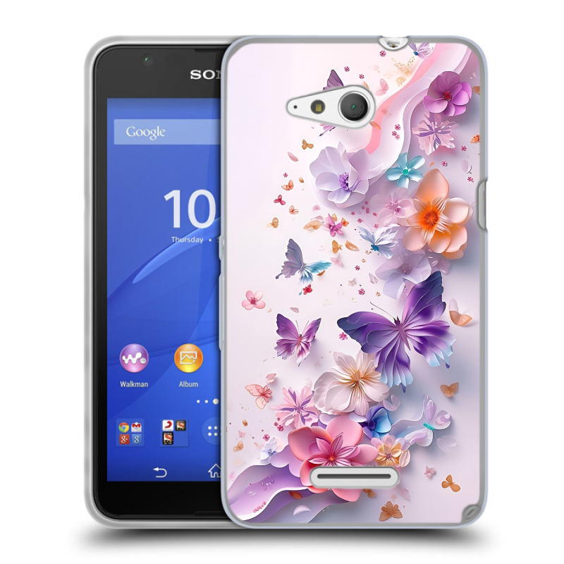 Пластиковый чехол на Sony Xperia E4g с принтом цветы бабочки Пластиковый чехол на Sony Xperia E4g с принтом цветы бабочки