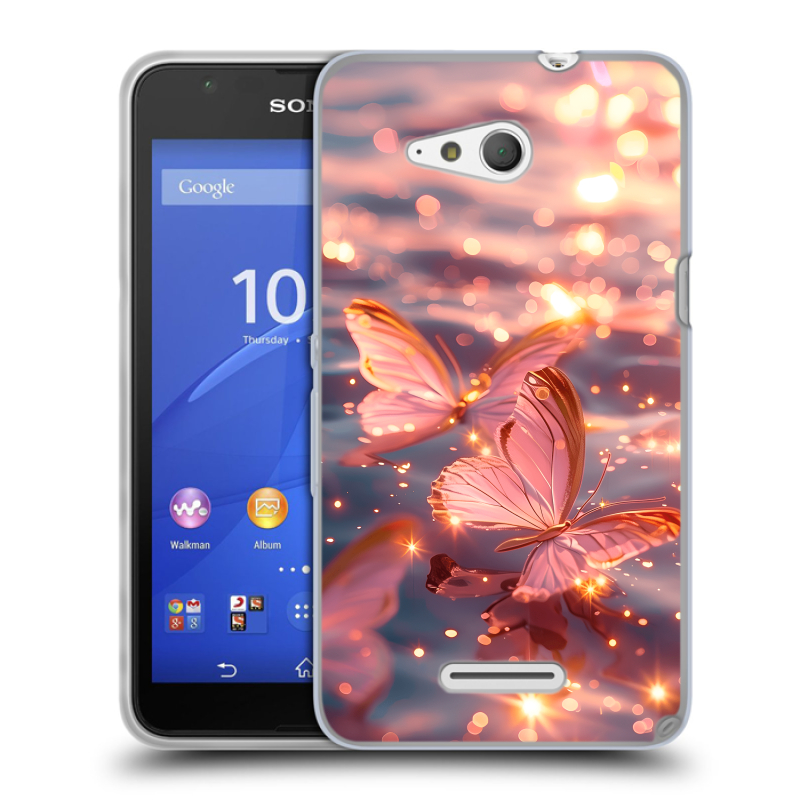 Силиконовый чехол на Sony Xperia E4g с принтом бабочки розовые Силиконовый чехол на Sony Xperia E4g с принтом бабочки розовые