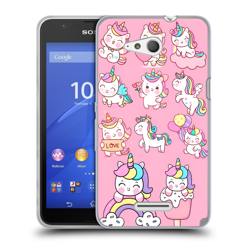 Пластиковый чехол на Sony Xperia E4g с принтом Единороги и радуга Пластиковый чехол на Sony Xperia E4g с принтом Единороги и радуга