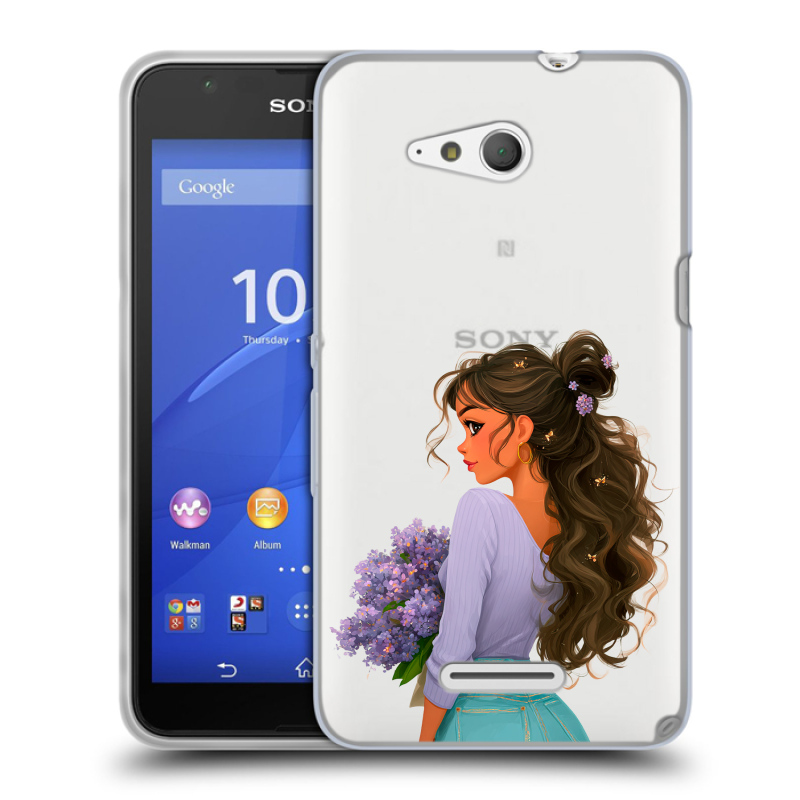 Силиконовый чехол на Sony Xperia E4g с принтом девушка цветы Силиконовый чехол на Sony Xperia E4g с принтом девушка цветы