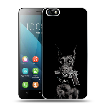 Силиконовый чехол на Huawei Honor 4X с принтом Доберман и пистолет Силиконовый чехол на Huawei Honor 4X с принтом Доберман и пистолет